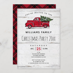 Rustic Red Antique Camion Arbre de Noël Invitation