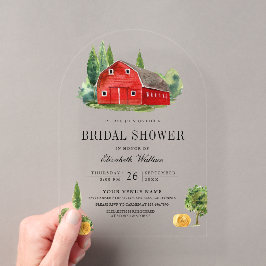Rustic Red Barn Rural Farm Bridal Shower Acryleinladungen