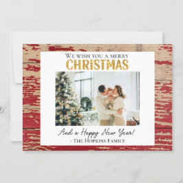 Rustic Red Barn Wood Custom Foto Weihnachtskarte Feiertagskarte