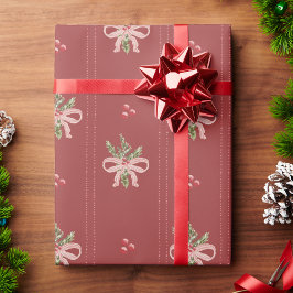 Rustic Red Botanical Bows Christmas Geschenkpapier