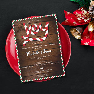 Rustic Red Christmas Candy Cane Joy Baby Showroom Einladung