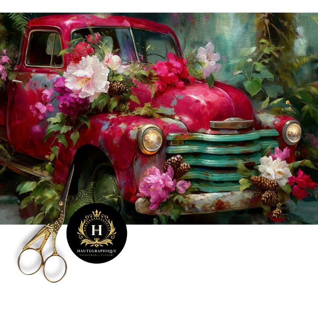 Rustic Red Floral Truck Decoupage Seidenpapier (Von Creator hochgeladen)