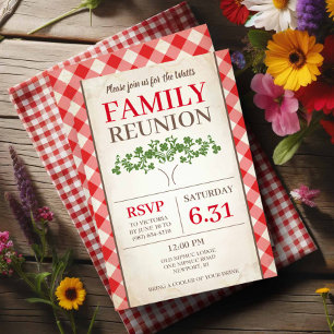 Rustic Red Gingham Family Wiedersehen Einladungen