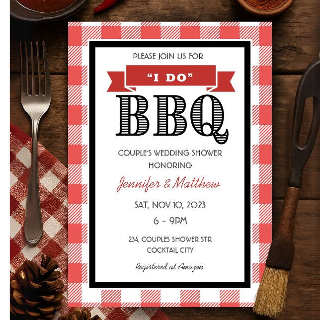 Rustic Red Gingham I Do GRILLEN Wedding Couples Du Einladung (Rustic Red Gingham I Do BBQ Wedding Couples Shower Invitation)