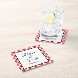 Rustic Red Gingham I DO GRILLEN Wedding Rechteckiger Pappuntersetzer