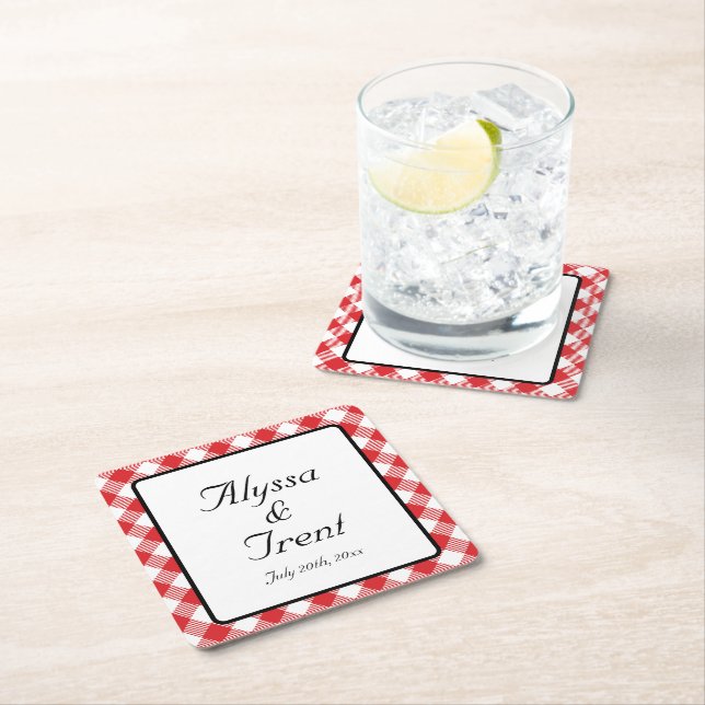 Rustic Red Gingham I DO GRILLEN Wedding Rechteckiger Pappuntersetzer (Vor Ort)
