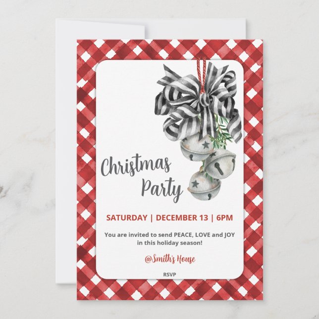 Rustic Red Gingham Noël Christmas Invitation Einladung (Vorderseite)