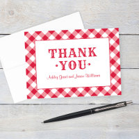 Rustic Red Gingham Pläd Wedding Monogram Thank Yo