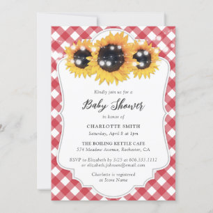 Rustic Red Gingham Sunflower Baby Dusche Einladung