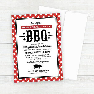 Rustic Red Gingham Wedding Probe Dinner GRILLEN Einladung