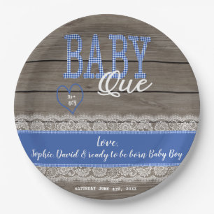Rustic Red Gingham Wood Boy Baby ShowGRILLEN Pappteller