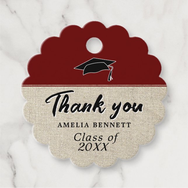 Rustic Red Graduate Cap Abschluss Vielen Dank Geschenkanhänger (Vorderseite)