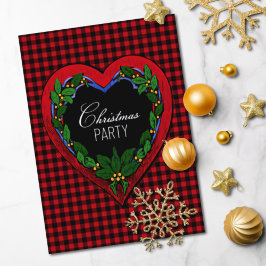 Rustic Red Heart Christmas Party Einladung