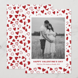 Rustic Red Hearts Pattern One Photo Valentines Day Feiertagskarte