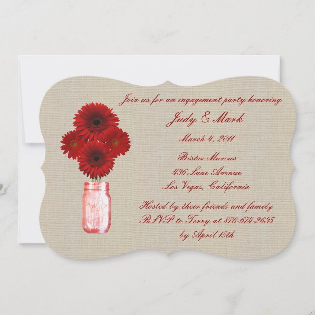 Rustic Red Mason Jar Engagement Party Invitation (Devant)