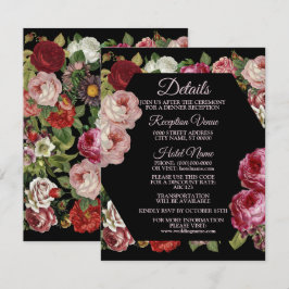 Rustic Red Pink Floral Greenery Black Detail Begleitkarte