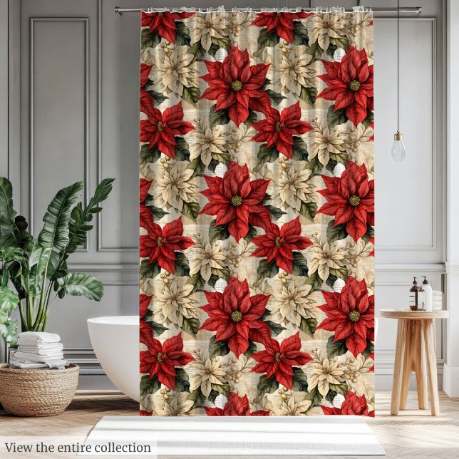 Rustic Red Poinsettia Curtain Classic Xmas Flowers Duschvorhang (Rustic Red Poinsettia Curtain Classic Xmas Flowers)