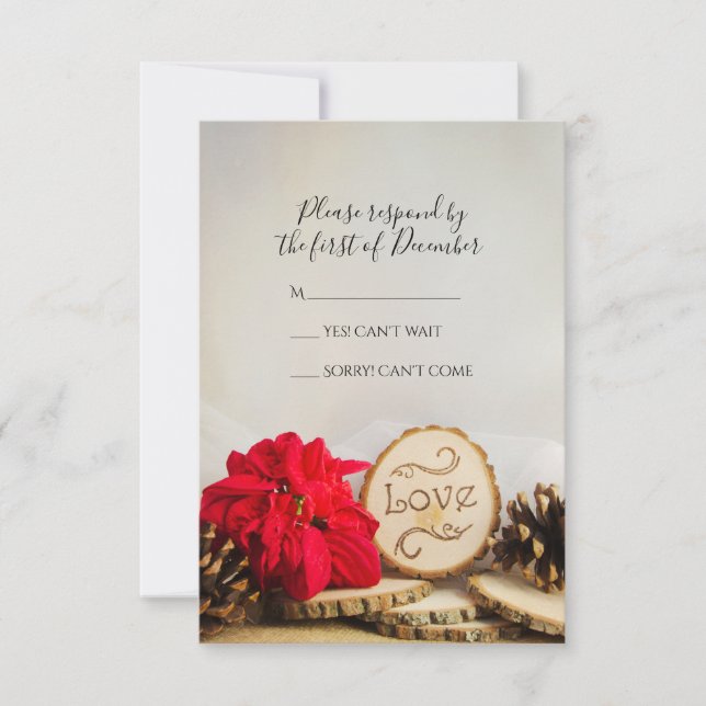 Rustic Red Poinsettia Woodland Wedding RSVP (Vorderseite)