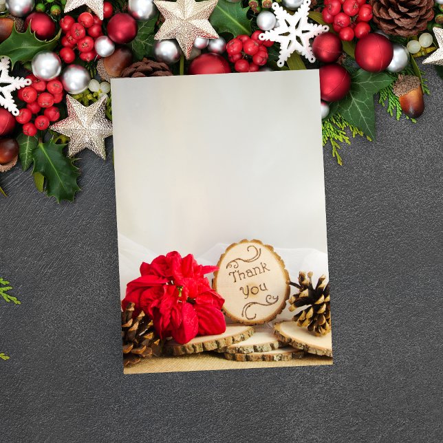 Rustic Red Poinsettia Woodland Wedding Vielen Dank Dankeskarte (Von Creator hochgeladen)