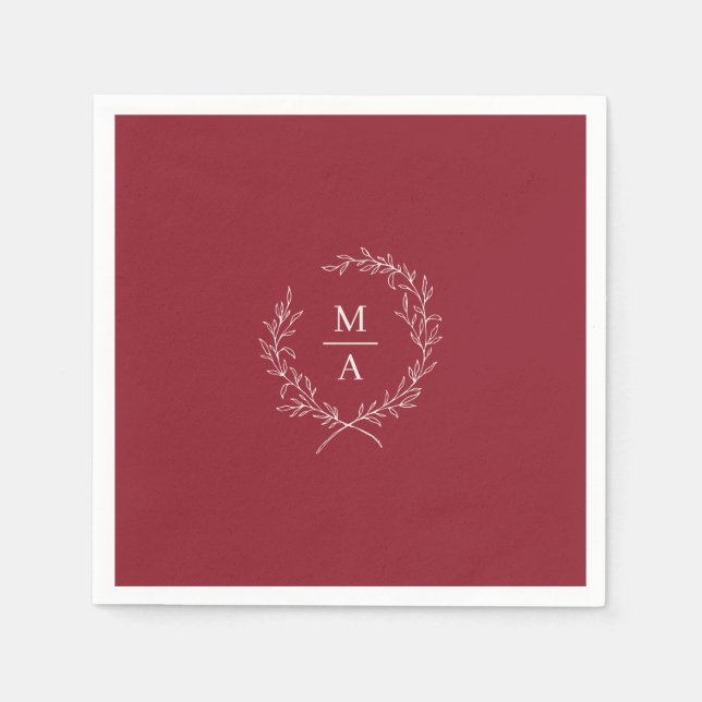 Rustic Red Simple Elegant Laurel Wreath Monogram Serviette (Vorderseite)