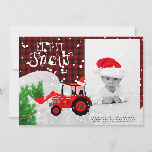 Rustic Red Tractor FOTO Christmas Buffalo Kariert Karte (Vorderseite)