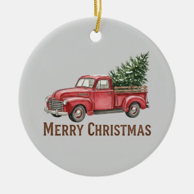 Rustic Red Truck Christmas Farmhouse Pine Tree Keramik Ornament (Vorne)