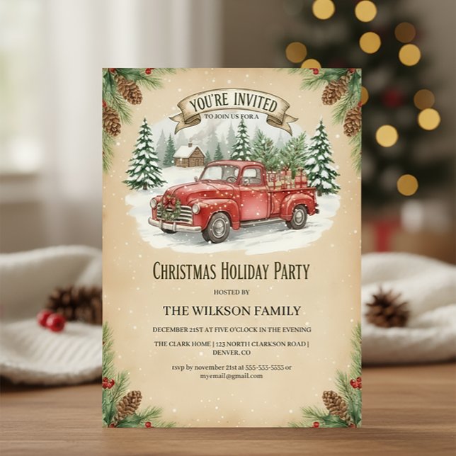 Rustic Red Truck Christmas Holiday Party Einladung (Von Creator hochgeladen)
