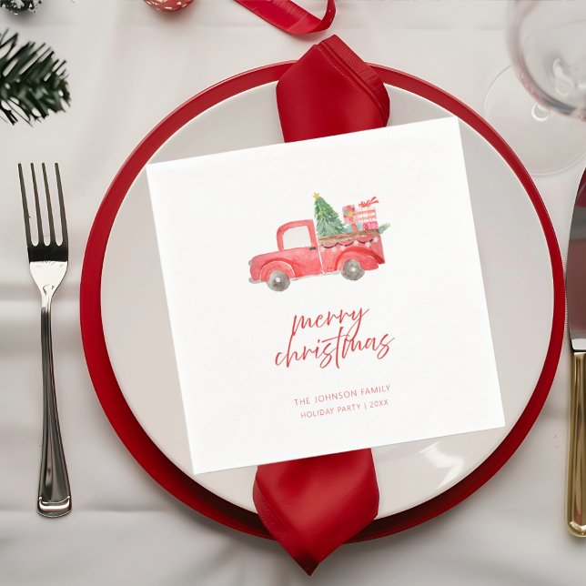 Rustic Red Truck Merry Christmas Holiday Party Serviette (Von Creator hochgeladen)