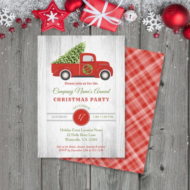 Rustic Red Truck Tree Company Weihnachten Party Einladung (Von Creator hochgeladen)