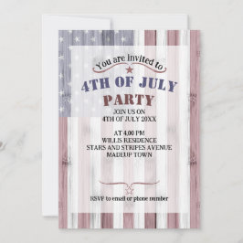Rustic Red White Blue Wood USA Fahne Amerika 4 Jul Einladung
