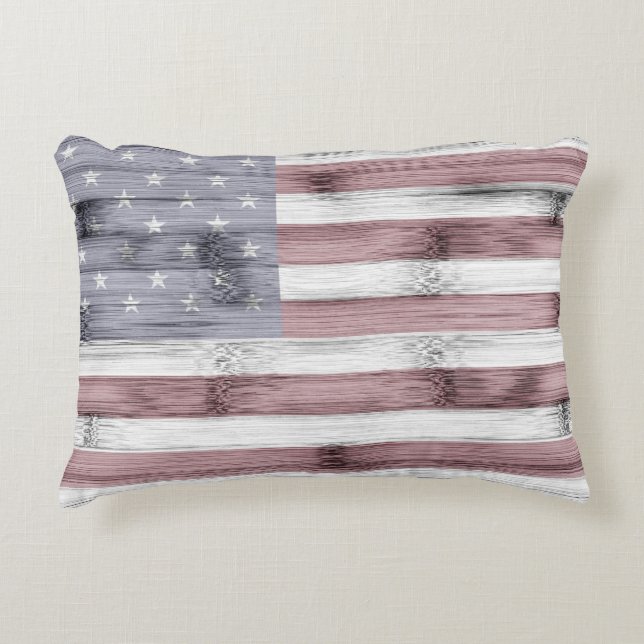 Rustic Red White Blue Wood USA Fahne Amerika Dekokissen (Vorderseite)