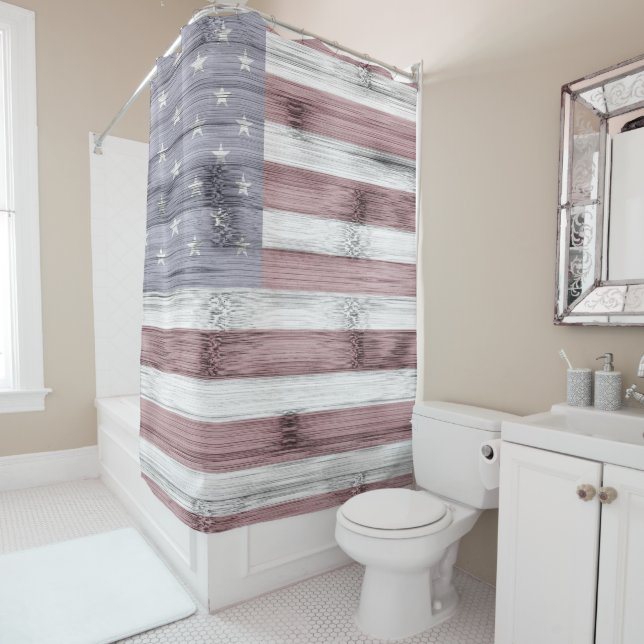 Rustic Red White Blue Wood USA Fahne Amerika Duschvorhang (Beispiel)