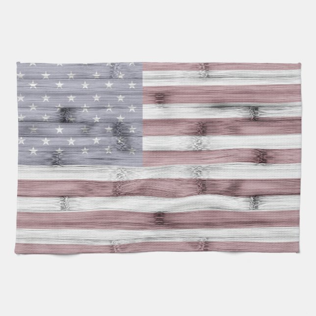 Rustic Red White Blue Wood USA Fahne Amerika Geschirrtuch (Horizontal)