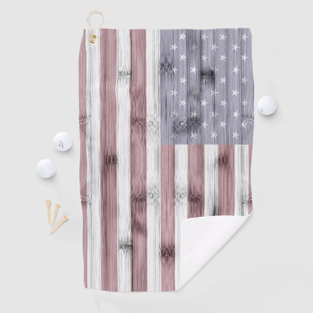 Rustic Red White Blue Wood USA Fahne Amerika Golfhandtuch (Insitu)