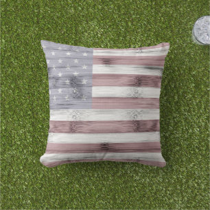Rustic Red White Blue Wood USA Fahne Amerika Kissen