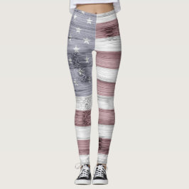 Rustic Red White Blue Wood USA Fahne Amerika Leggings