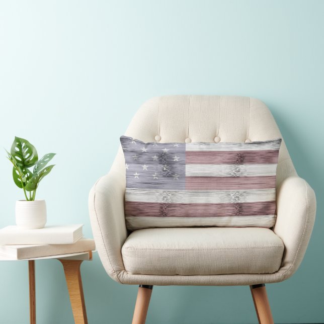 Rustic Red White Blue Wood USA Fahne Amerika Lendenkissen (Stuhl )