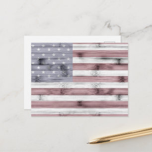 Rustic Red White Blue Wood USA Fahne Amerika Postkarte
