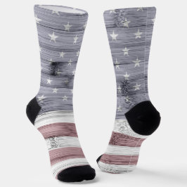Rustic Red White Blue Wood USA Fahne Amerika Socken