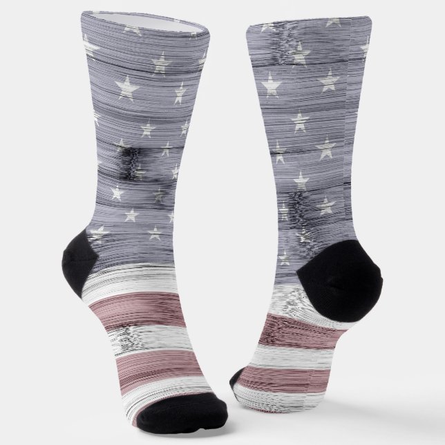 Rustic Red White Blue Wood USA Fahne Amerika Socken (Gewinkelt)