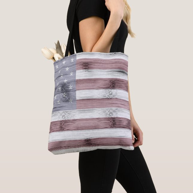 Rustic Red White Blue Wood USA Fahne Amerika Tasche (Von Nahem)