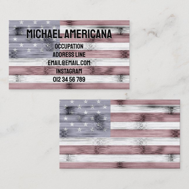 Rustic Red White Blue Wood USA Fahne Amerika Visitenkarte (Vorne/Hinten)