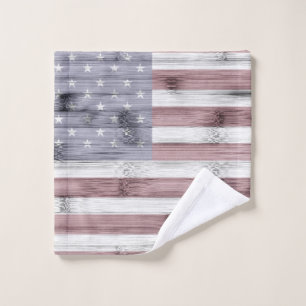 Rustic Red White Blue Wood USA Fahne Amerika Waschlappen
