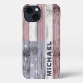 Rustic Red White Blue Wood USA Flag Monogram iPhone Hülle