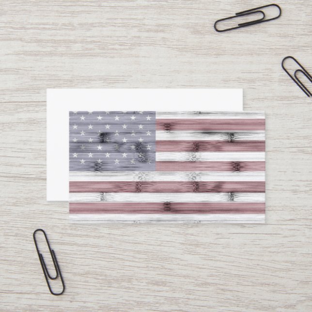 Rustic Red White Blue Wood USA Flag Visitenkarte (Vorderseite/Rückseite Beispiel)
