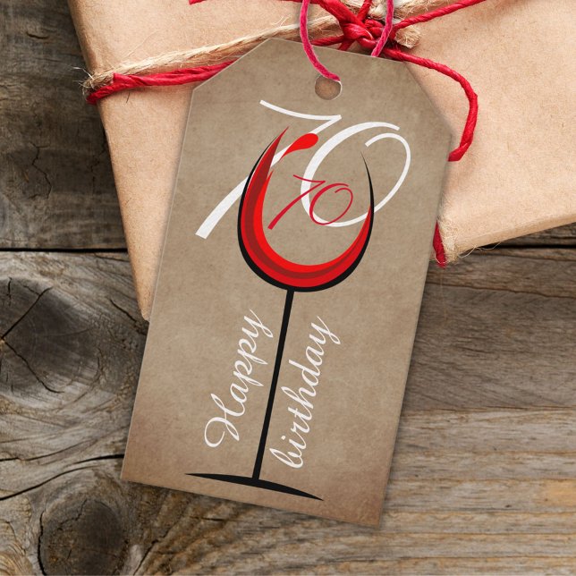 Rustic Red Wine Glass Script 70. Geburtstag Geschenkanhänger (Von Creator hochgeladen)
