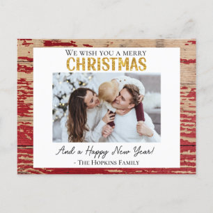 Rustic Red Wood Custom Foto Weihnachten Postkarte