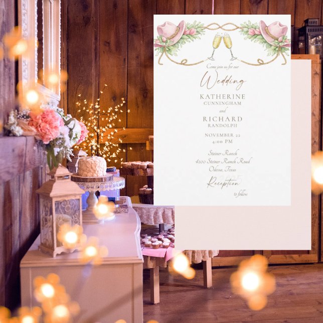 Rustic Redneck Pink Cowboy Hat Wedding Einladung (Von Creator hochgeladen)