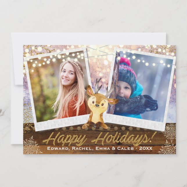 Rustic Rentier 2 Foto Weihnachtskollektion Feiertagskarte (Vorderseite)