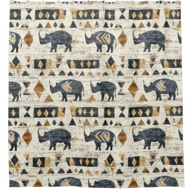 Rustic Rhino Tribal Pattern (1) Duschvorhang (Vorderseite)